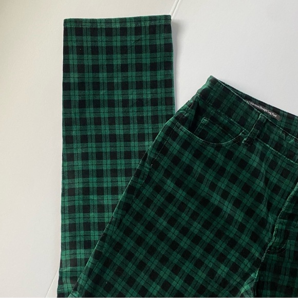 Talbots Pants 10P Velveteen Straight Leg Green Plaid Academia Holiday New Womens - Picture 5 of 15